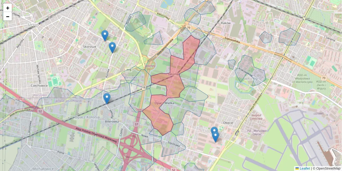 Szczegółowa mapa kodu pocztowego 02-230 z granicami, sąsiednimi kodami pocztowymi i urzędami pocztowymi
