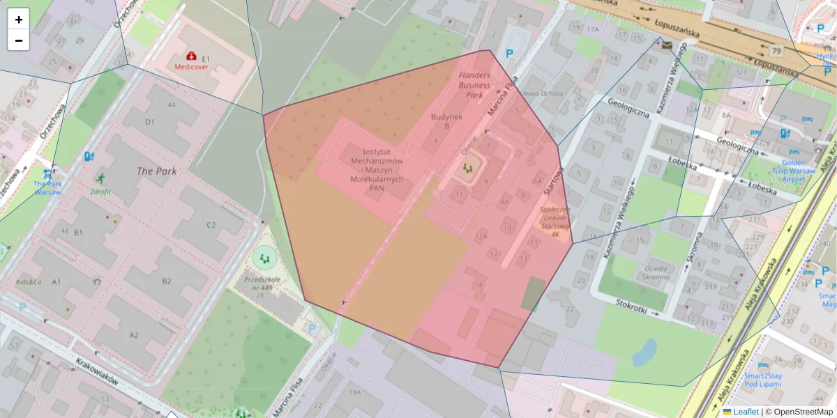 Szczegółowa mapa kodu pocztowego 02-247 z granicami, sąsiednimi kodami pocztowymi i urzędami pocztowymi