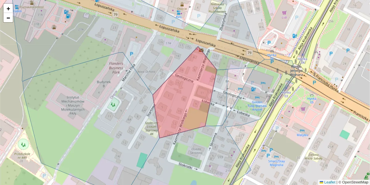 Szczegółowa mapa kodu pocztowego 02-249 z granicami, sąsiednimi kodami pocztowymi i urzędami pocztowymi