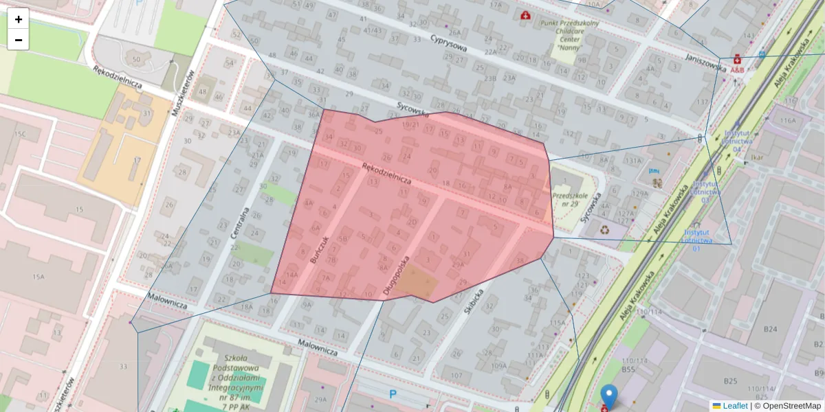 Szczegółowa mapa kodu pocztowego 02-267 z granicami, sąsiednimi kodami pocztowymi i urzędami pocztowymi
