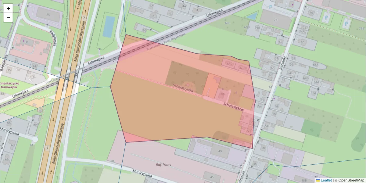 Szczegółowa mapa kodu pocztowego 02-282 z granicami, sąsiednimi kodami pocztowymi i urzędami pocztowymi