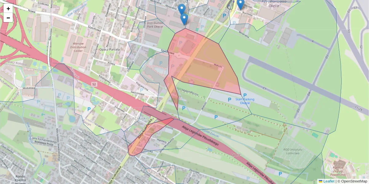 Szczegółowa mapa kodu pocztowego 02-284 z granicami, sąsiednimi kodami pocztowymi i urzędami pocztowymi
