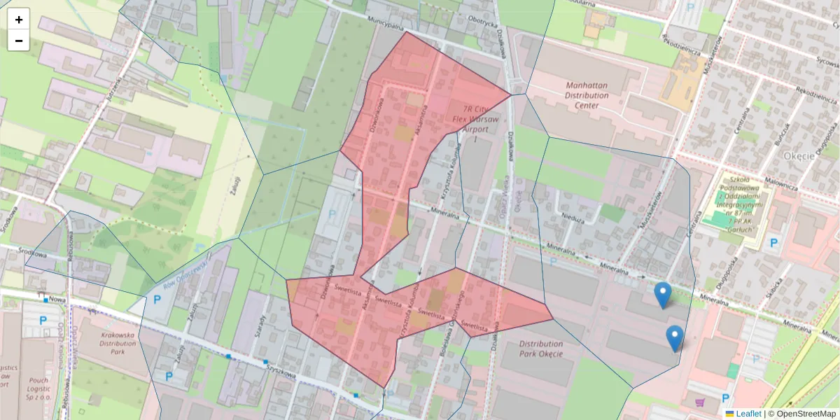 Szczegółowa mapa kodu pocztowego 02-287 z granicami, sąsiednimi kodami pocztowymi i urzędami pocztowymi