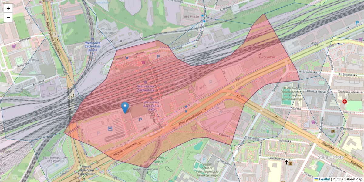 Szczegółowa mapa kodu pocztowego 02-305 z granicami, sąsiednimi kodami pocztowymi i urzędami pocztowymi
