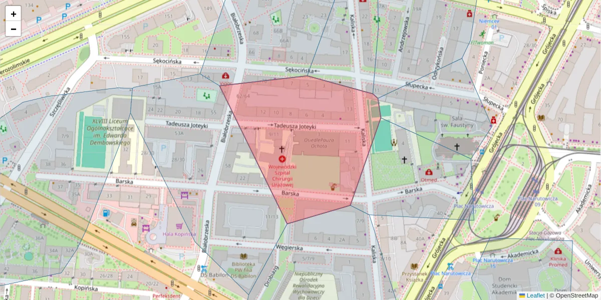Szczegółowa mapa kodu pocztowego 02-317 z granicami, sąsiednimi kodami pocztowymi i urzędami pocztowymi