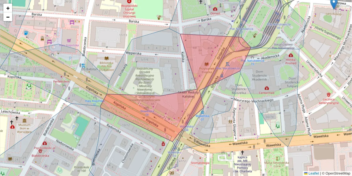 Szczegółowa mapa kodu pocztowego 02-320 z granicami, sąsiednimi kodami pocztowymi i urzędami pocztowymi