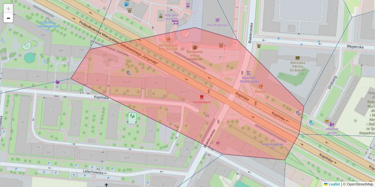 Szczegółowa mapa kodu pocztowego 02-324 z granicami, sąsiednimi kodami pocztowymi i urzędami pocztowymi