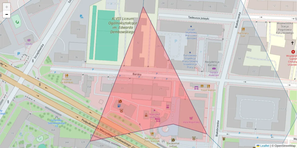 Szczegółowa mapa kodu pocztowego 02-327 z granicami, sąsiednimi kodami pocztowymi i urzędami pocztowymi