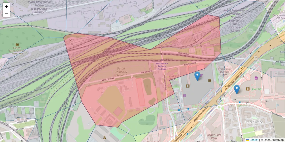 Szczegółowa mapa kodu pocztowego 02-336 z granicami, sąsiednimi kodami pocztowymi i urzędami pocztowymi