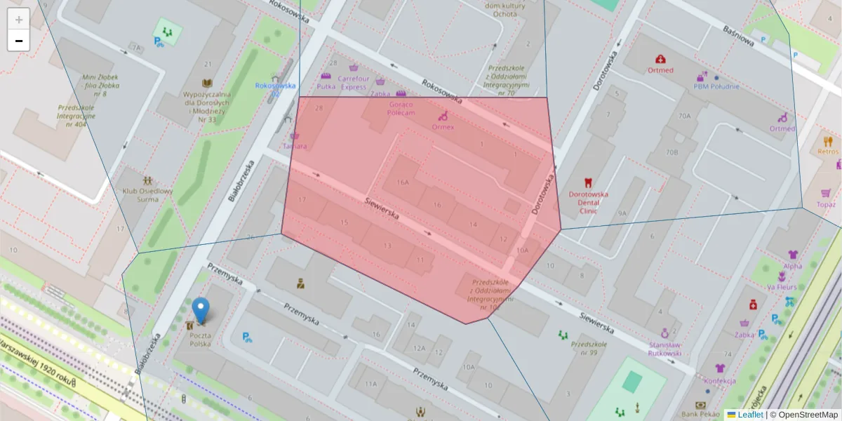 Szczegółowa mapa kodu pocztowego 02-360 z granicami, sąsiednimi kodami pocztowymi i urzędami pocztowymi