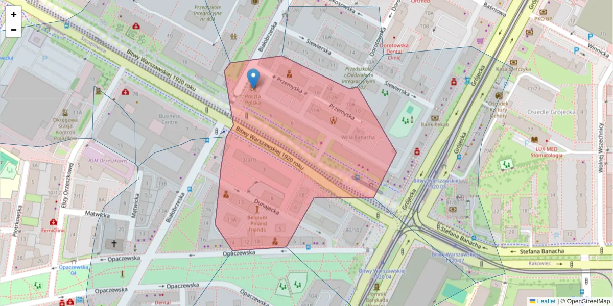 Szczegółowa mapa kodu pocztowego 02-362 z granicami, sąsiednimi kodami pocztowymi i urzędami pocztowymi
