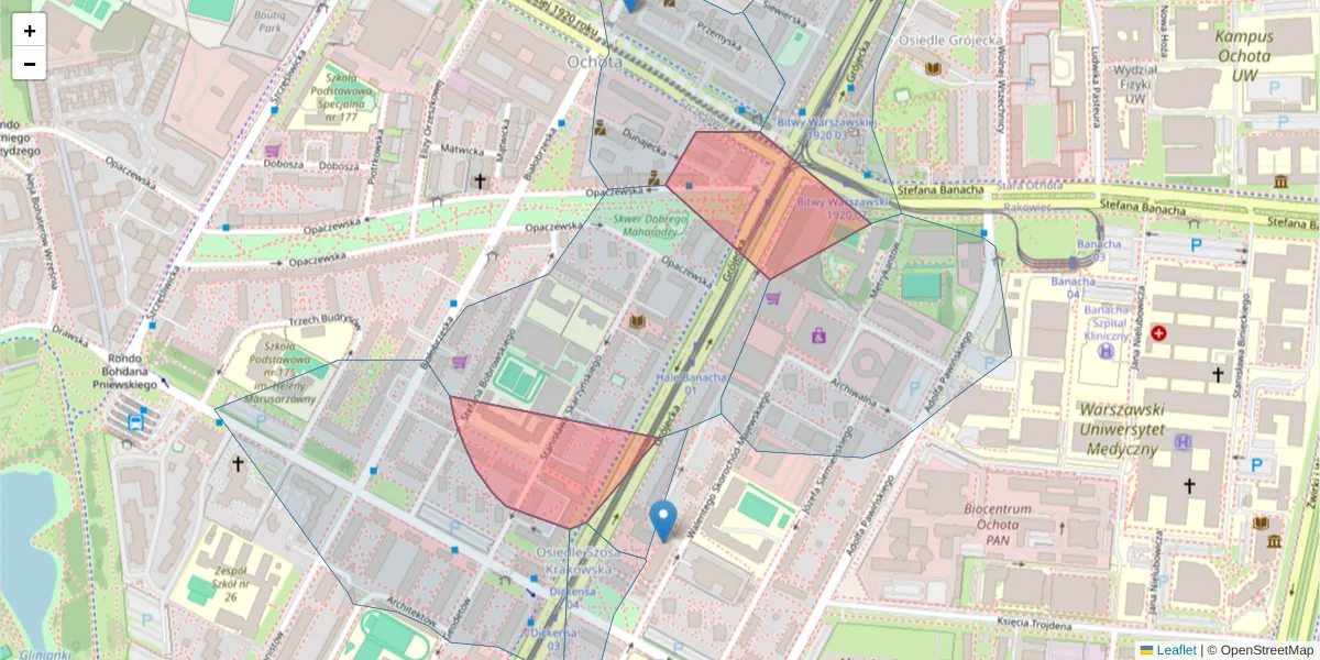 Szczegółowa mapa kodu pocztowego 02-367 z granicami, sąsiednimi kodami pocztowymi i urzędami pocztowymi