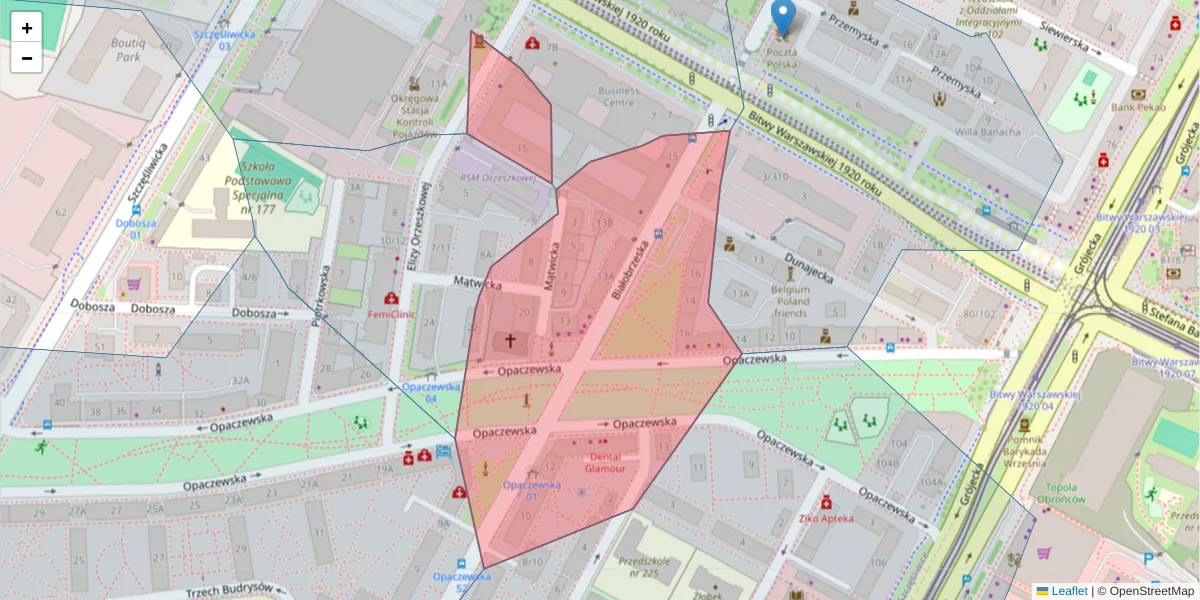 Szczegółowa mapa kodu pocztowego 02-370 z granicami, sąsiednimi kodami pocztowymi i urzędami pocztowymi