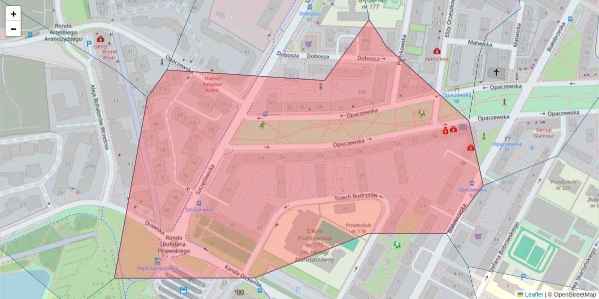 Szczegółowa mapa kodu pocztowego 02-372 z granicami, sąsiednimi kodami pocztowymi i urzędami pocztowymi