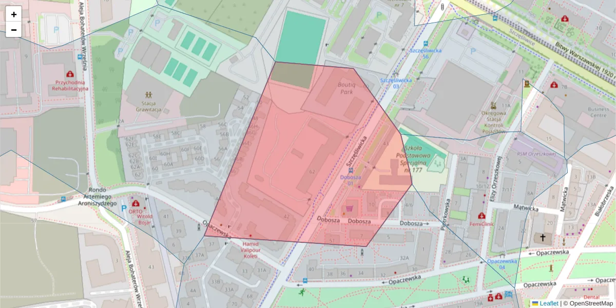 Szczegółowa mapa kodu pocztowego 02-376 z granicami, sąsiednimi kodami pocztowymi i urzędami pocztowymi
