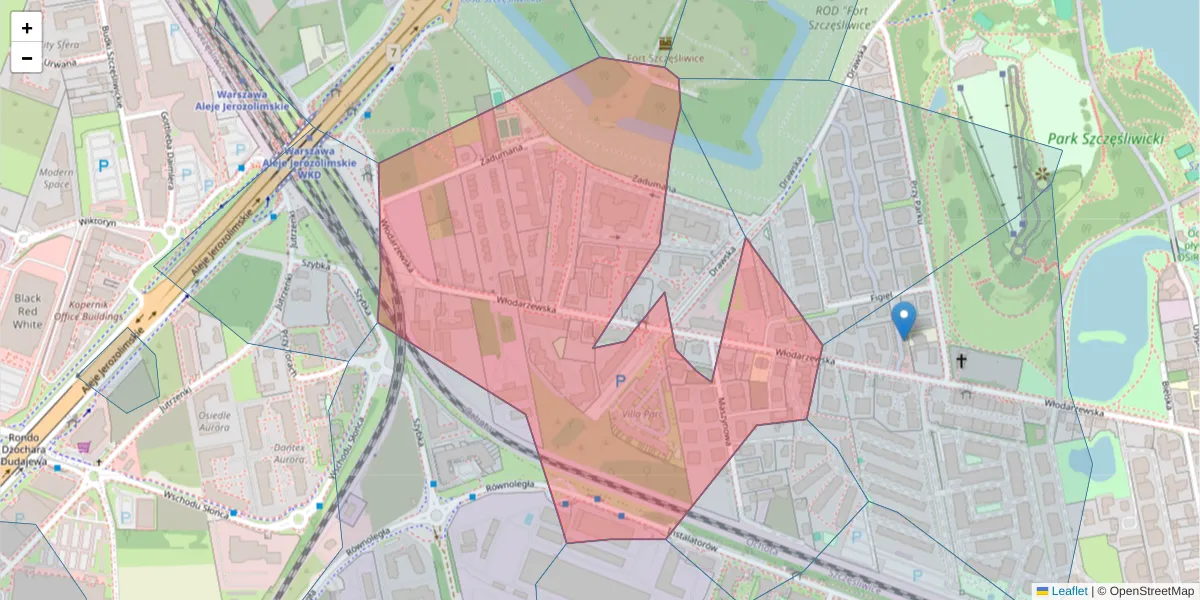 Szczegółowa mapa kodu pocztowego 02-393 z granicami, sąsiednimi kodami pocztowymi i urzędami pocztowymi