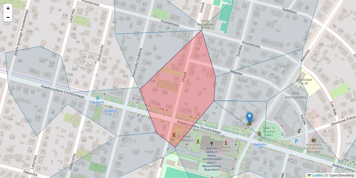 Szczegółowa mapa kodu pocztowego 02-419 z granicami, sąsiednimi kodami pocztowymi i urzędami pocztowymi