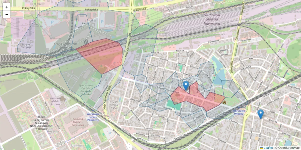 Szczegółowa mapa kodu pocztowego 02-421 z granicami, sąsiednimi kodami pocztowymi i urzędami pocztowymi