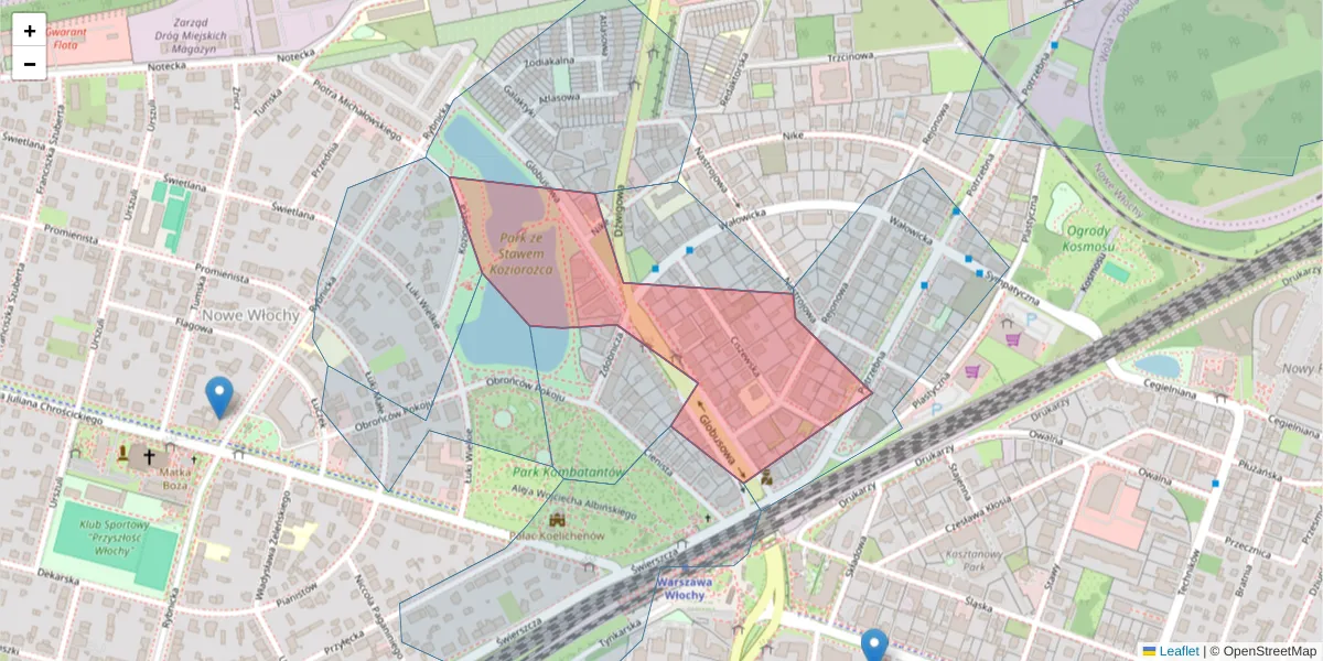 Szczegółowa mapa kodu pocztowego 02-436 z granicami, sąsiednimi kodami pocztowymi i urzędami pocztowymi