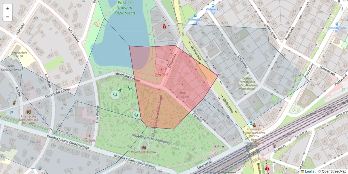 Szczegółowa mapa kodu pocztowego 02-439 z granicami, sąsiednimi kodami pocztowymi i urzędami pocztowymi