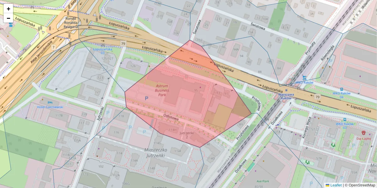 Szczegółowa mapa kodu pocztowego 02-457 z granicami, sąsiednimi kodami pocztowymi i urzędami pocztowymi