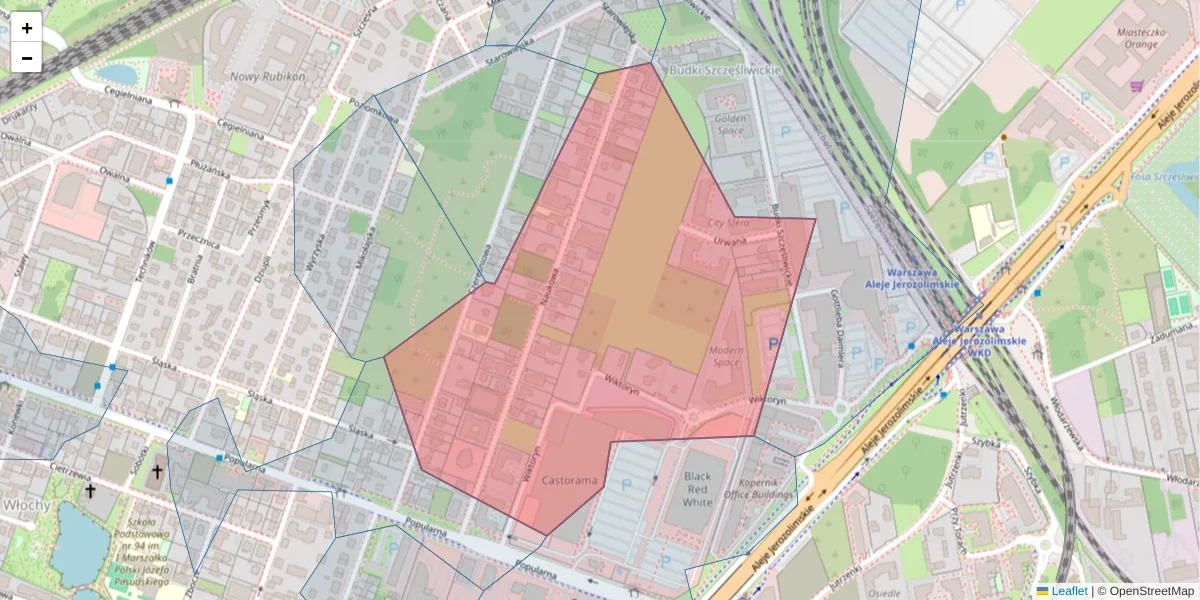 Szczegółowa mapa kodu pocztowego 02-463 z granicami, sąsiednimi kodami pocztowymi i urzędami pocztowymi