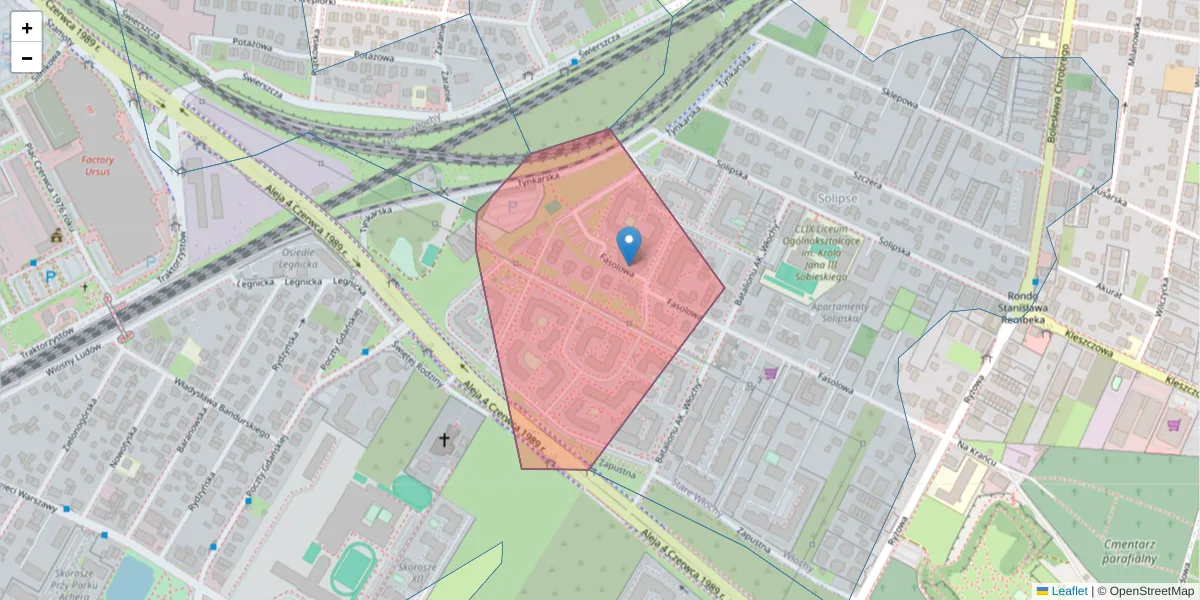 Szczegółowa mapa kodu pocztowego 02-477 z granicami, sąsiednimi kodami pocztowymi i urzędami pocztowymi