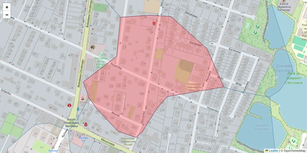 Szczegółowa mapa kodu pocztowego 02-488 z granicami, sąsiednimi kodami pocztowymi i urzędami pocztowymi