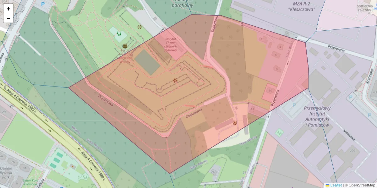Szczegółowa mapa kodu pocztowego 02-490 z granicami, sąsiednimi kodami pocztowymi i urzędami pocztowymi