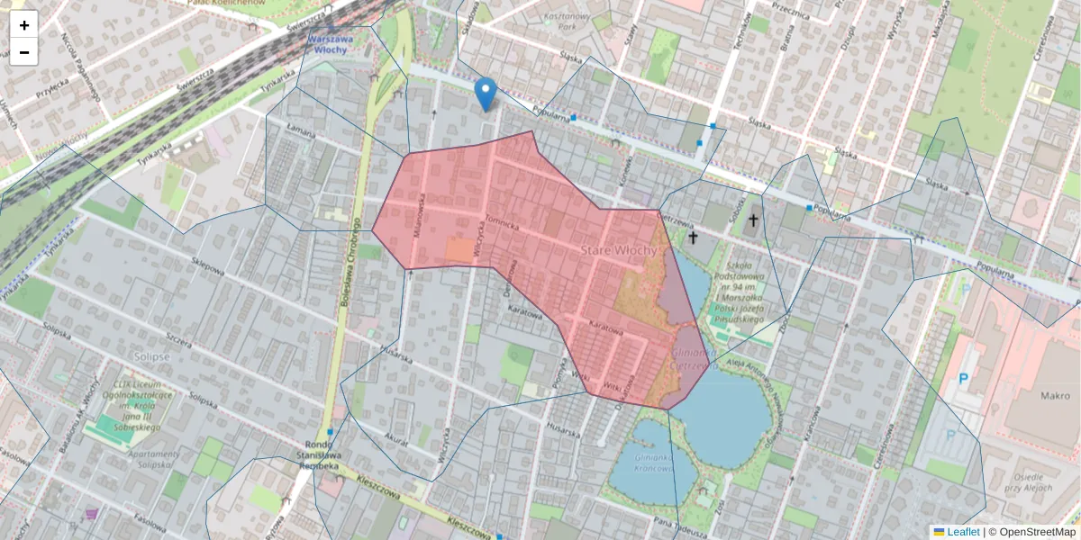 Szczegółowa mapa kodu pocztowego 02-491 z granicami, sąsiednimi kodami pocztowymi i urzędami pocztowymi