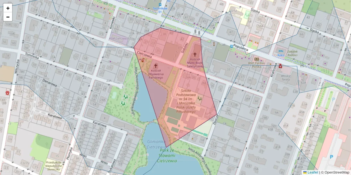 Szczegółowa mapa kodu pocztowego 02-492 z granicami, sąsiednimi kodami pocztowymi i urzędami pocztowymi
