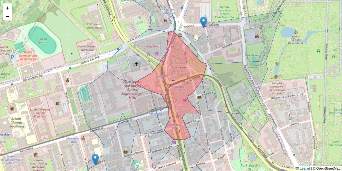 Szczegółowa mapa kodu pocztowego 02-515 z granicami, sąsiednimi kodami pocztowymi i urzędami pocztowymi
