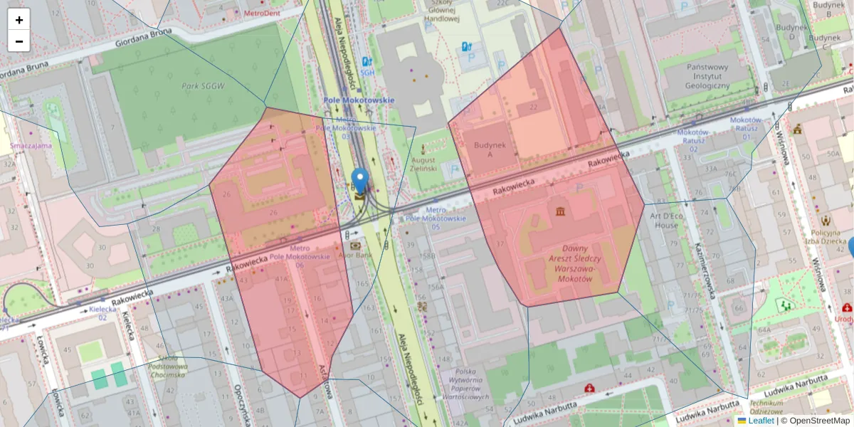 Szczegółowa mapa kodu pocztowego 02-521 z granicami, sąsiednimi kodami pocztowymi i urzędami pocztowymi