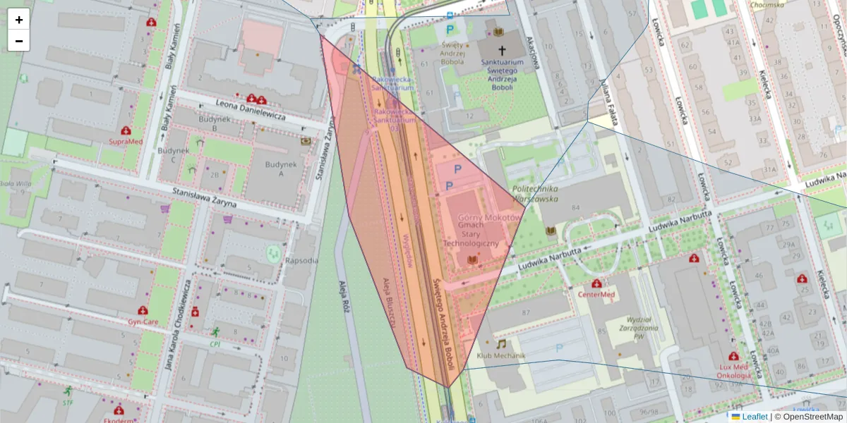 Szczegółowa mapa kodu pocztowego 02-525 z granicami, sąsiednimi kodami pocztowymi i urzędami pocztowymi