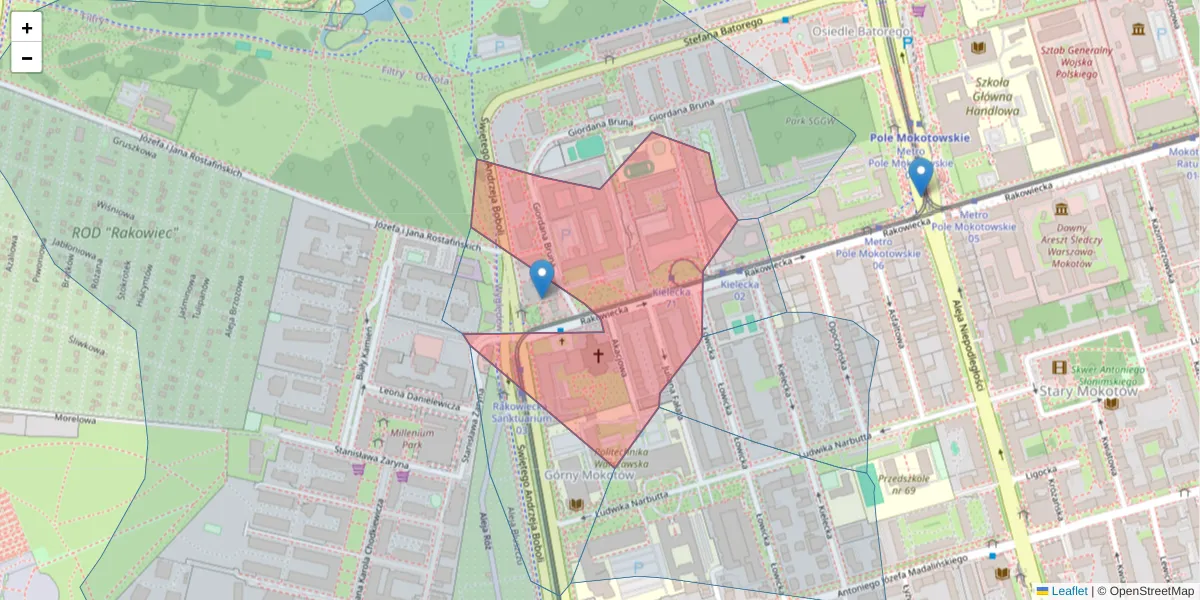 Szczegółowa mapa kodu pocztowego 02-532 z granicami, sąsiednimi kodami pocztowymi i urzędami pocztowymi