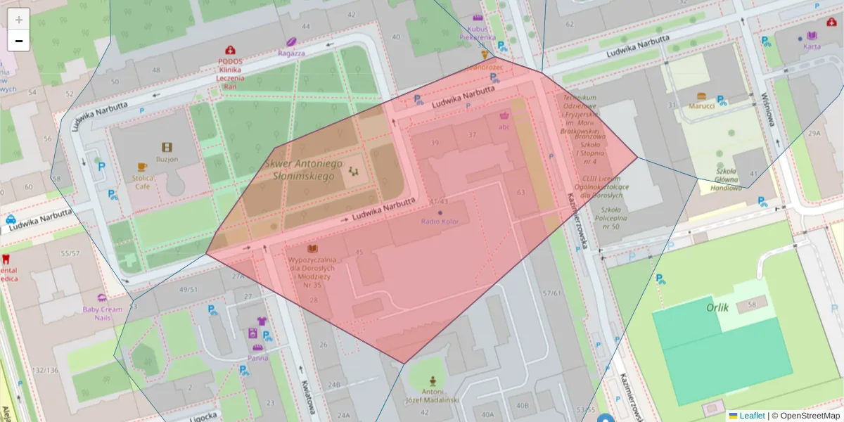 Szczegółowa mapa kodu pocztowego 02-536 z granicami, sąsiednimi kodami pocztowymi i urzędami pocztowymi