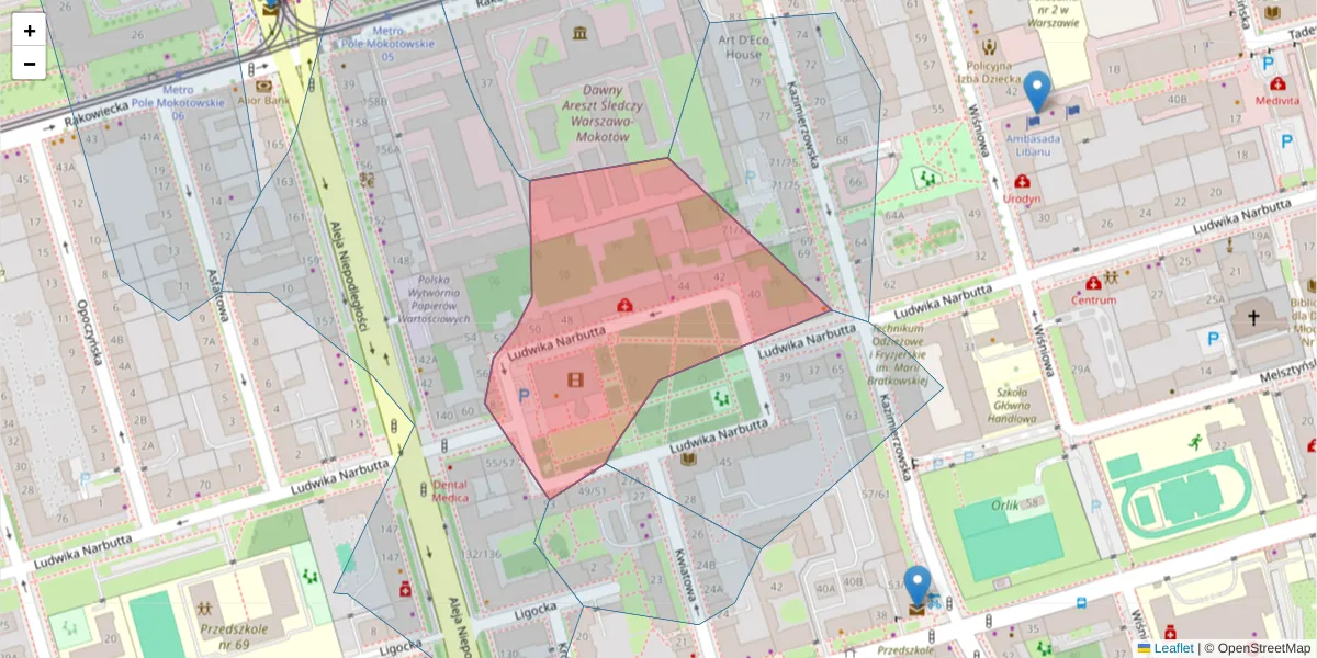 Szczegółowa mapa kodu pocztowego 02-541 z granicami, sąsiednimi kodami pocztowymi i urzędami pocztowymi