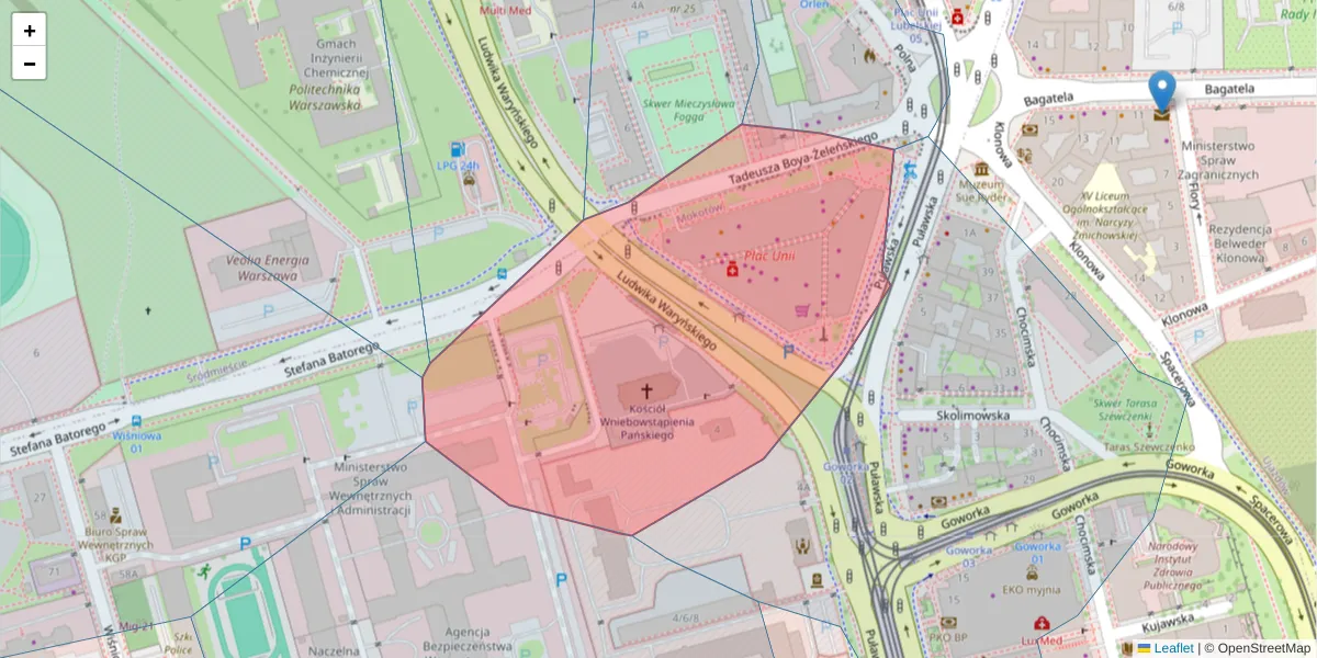 Szczegółowa mapa kodu pocztowego 02-566 z granicami, sąsiednimi kodami pocztowymi i urzędami pocztowymi