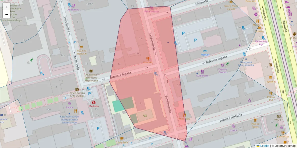 Szczegółowa mapa kodu pocztowego 02-567 z granicami, sąsiednimi kodami pocztowymi i urzędami pocztowymi