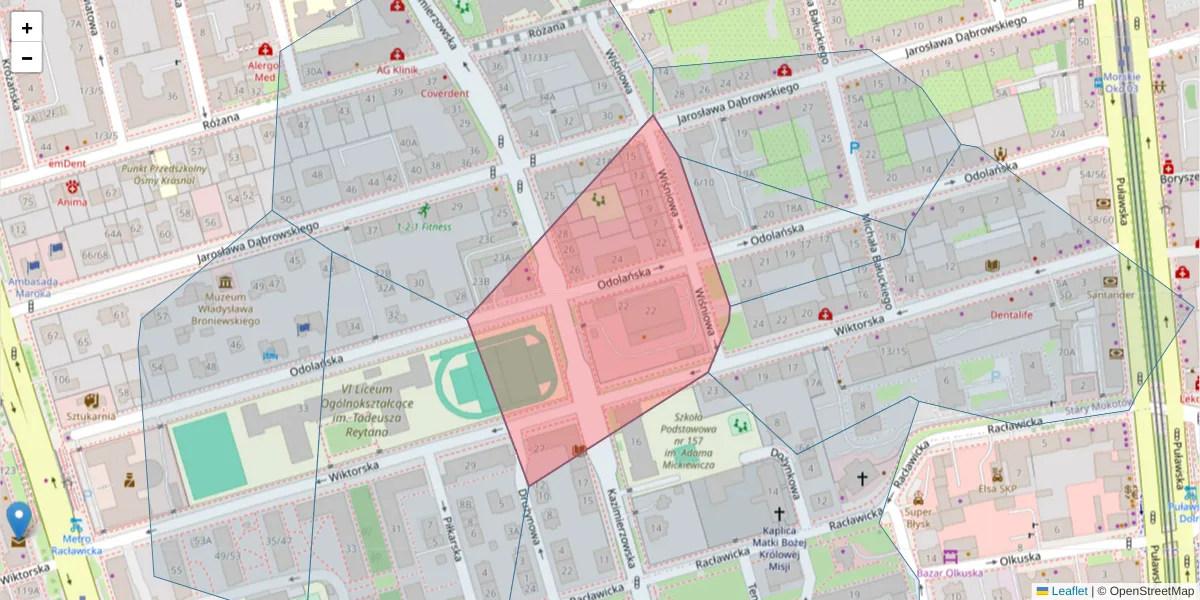 Szczegółowa mapa kodu pocztowego 02-572 z granicami, sąsiednimi kodami pocztowymi i urzędami pocztowymi