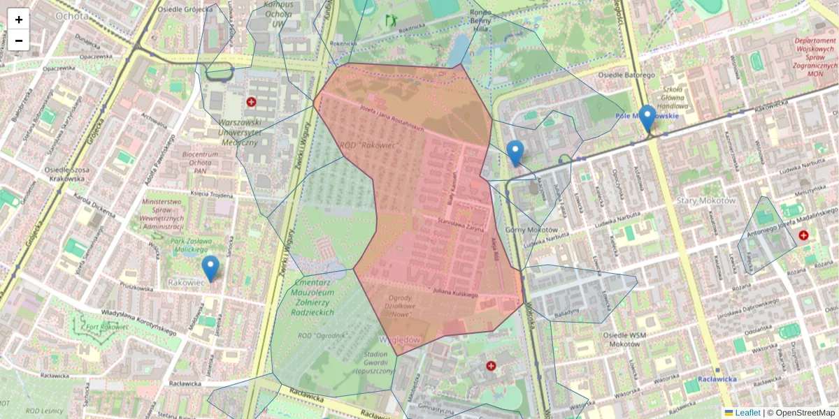 Szczegółowa mapa kodu pocztowego 02-593 z granicami, sąsiednimi kodami pocztowymi i urzędami pocztowymi