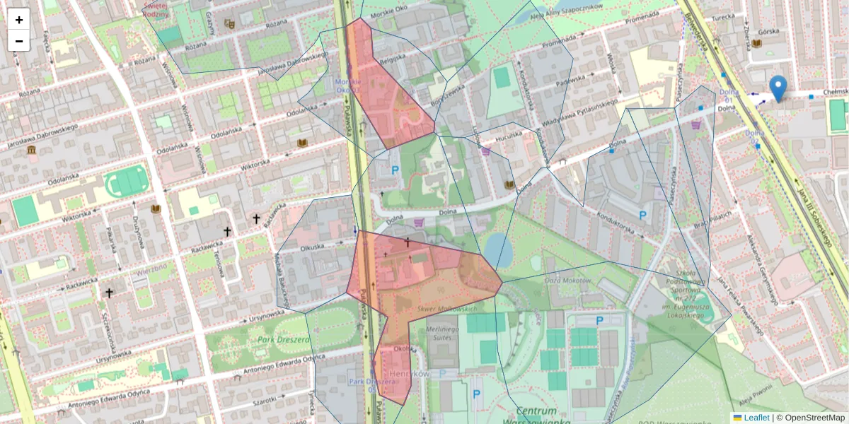 Szczegółowa mapa kodu pocztowego 02-595 z granicami, sąsiednimi kodami pocztowymi i urzędami pocztowymi