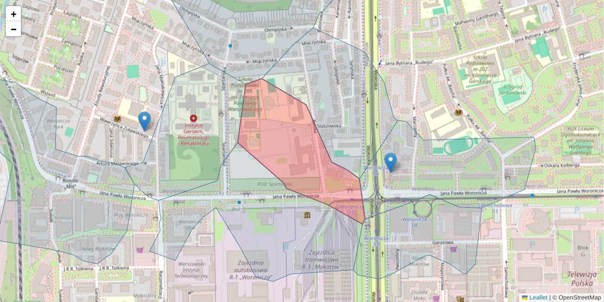 Szczegółowa mapa kodu pocztowego 02-638 z granicami, sąsiednimi kodami pocztowymi i urzędami pocztowymi