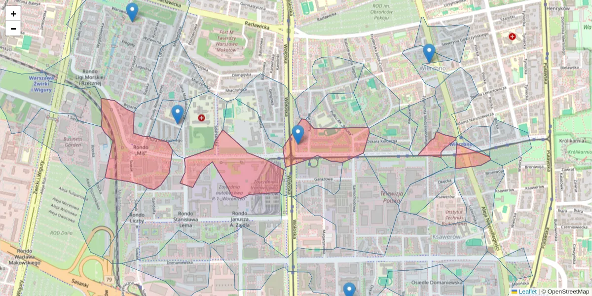 Szczegółowa mapa kodu pocztowego 02-640 z granicami, sąsiednimi kodami pocztowymi i urzędami pocztowymi