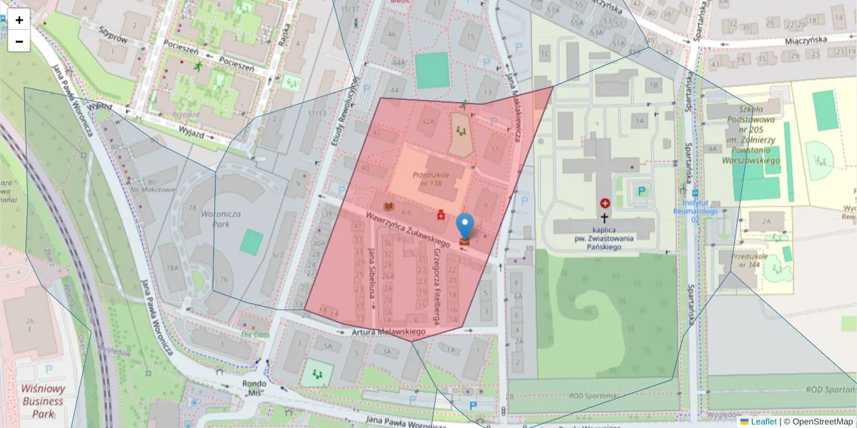 Szczegółowa mapa kodu pocztowego 02-641 z granicami, sąsiednimi kodami pocztowymi i urzędami pocztowymi