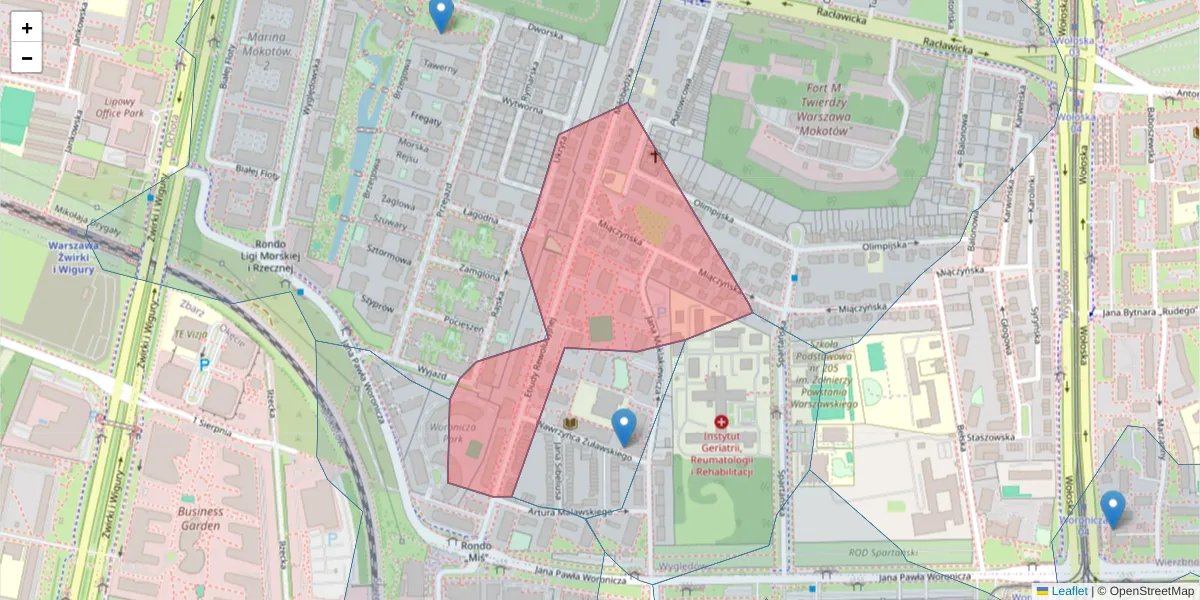 Szczegółowa mapa kodu pocztowego 02-643 z granicami, sąsiednimi kodami pocztowymi i urzędami pocztowymi