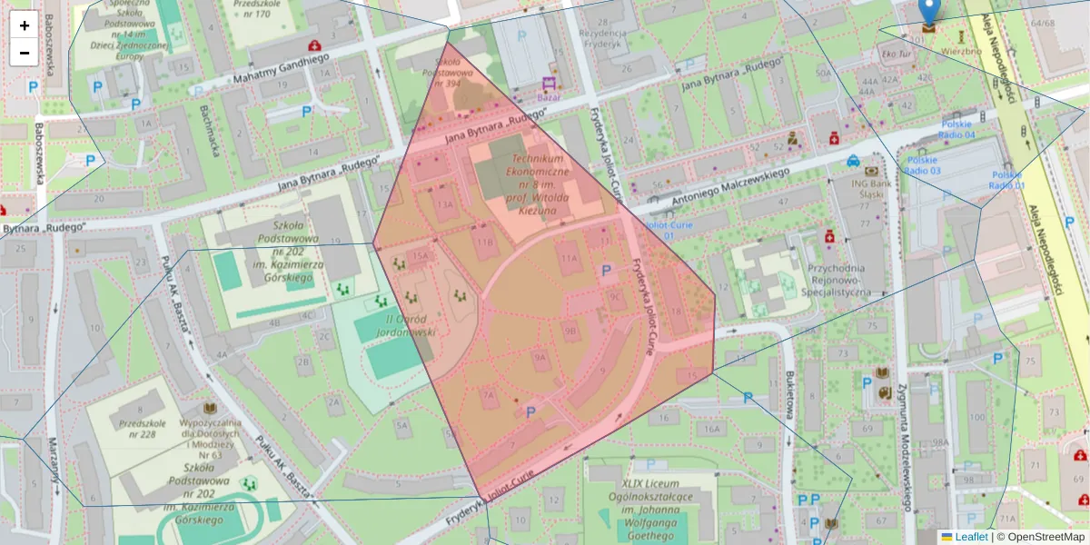 Szczegółowa mapa kodu pocztowego 02-646 z granicami, sąsiednimi kodami pocztowymi i urzędami pocztowymi