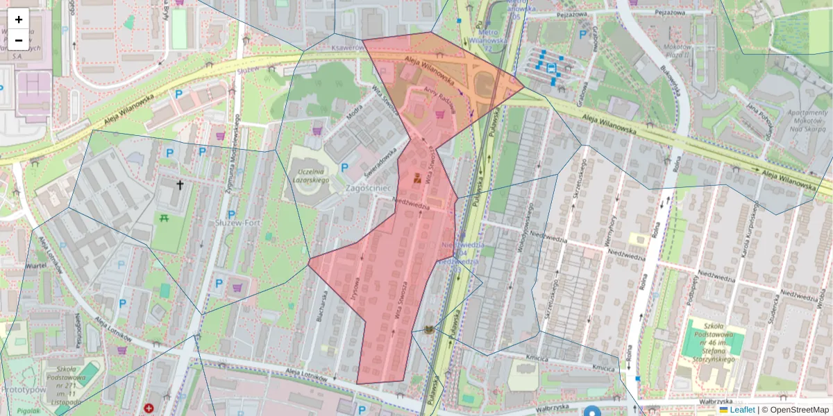 Szczegółowa mapa kodu pocztowego 02-661 z granicami, sąsiednimi kodami pocztowymi i urzędami pocztowymi