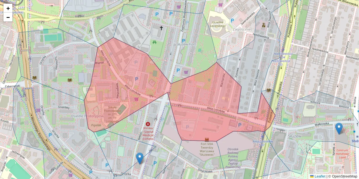 Szczegółowa mapa kodu pocztowego 02-668 z granicami, sąsiednimi kodami pocztowymi i urzędami pocztowymi