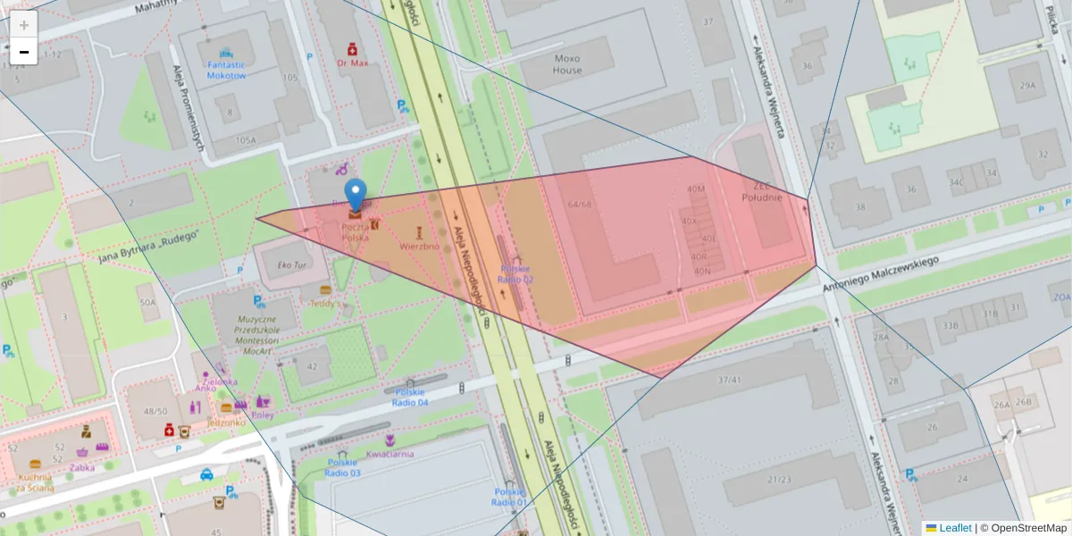 Szczegółowa mapa kodu pocztowego 02-671 z granicami, sąsiednimi kodami pocztowymi i urzędami pocztowymi